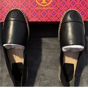 Tory Burch Black Nappa Leather Espadrilles